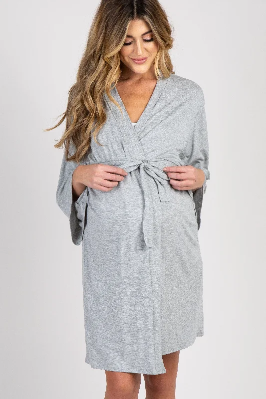 Don't Miss Out PinkBlush Heather Grey Delivery/Nursing Maternity Robe