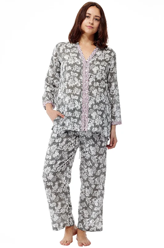 Discount Mania Rayon Sage Floral Pajamas