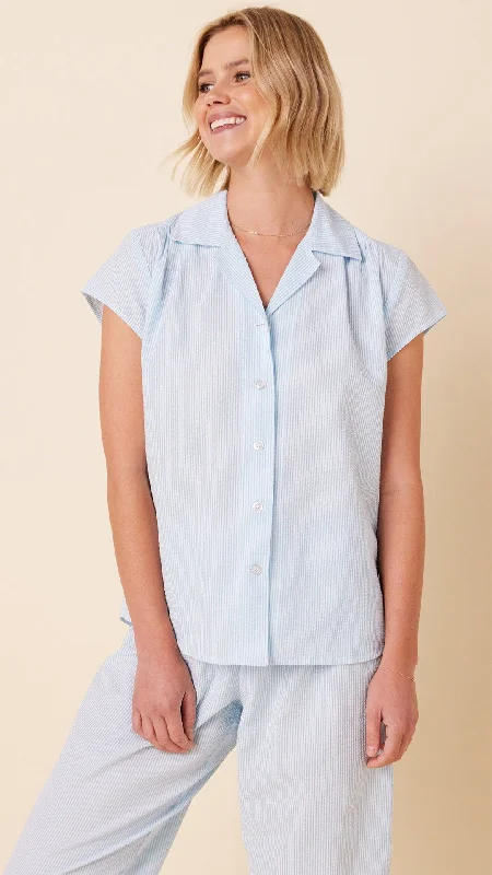 Early Access Seersucker Stripe Capri - Blue
