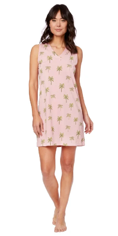 Major Deal Sleeveless Cotton Knit Nightgown - Pink Canary Palm