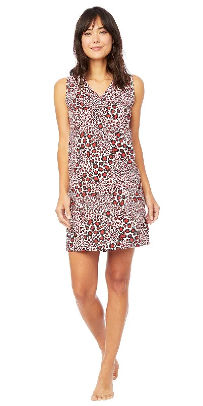 Stock Clearance Sleeveless Cotton Knit Nightgown - Red Leopard