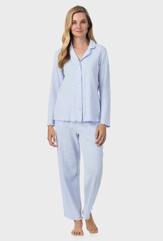 Super Deal Sweet Blue Cotton Pointelle Long Pajama Set