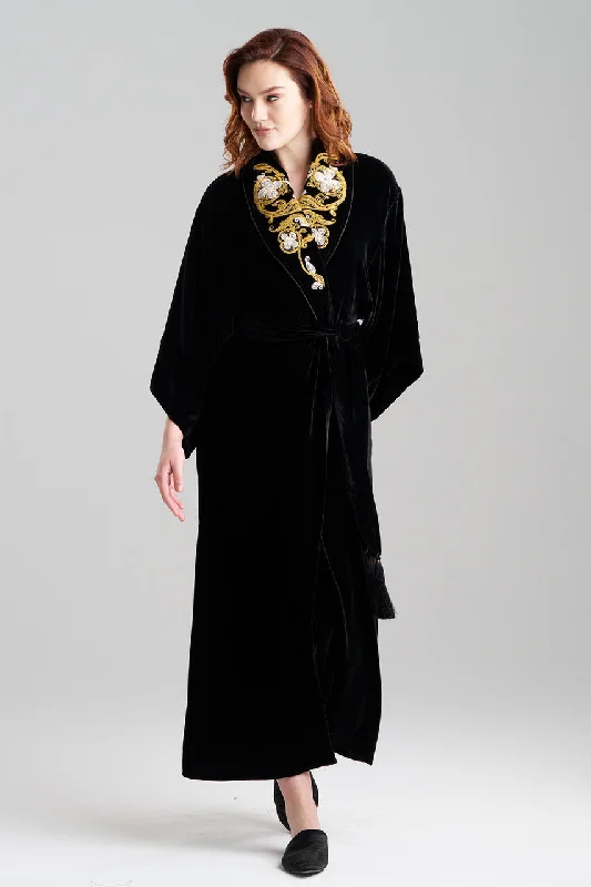 Weekend Specials to Delight Velvet Embroidered Shawl Collar Robe