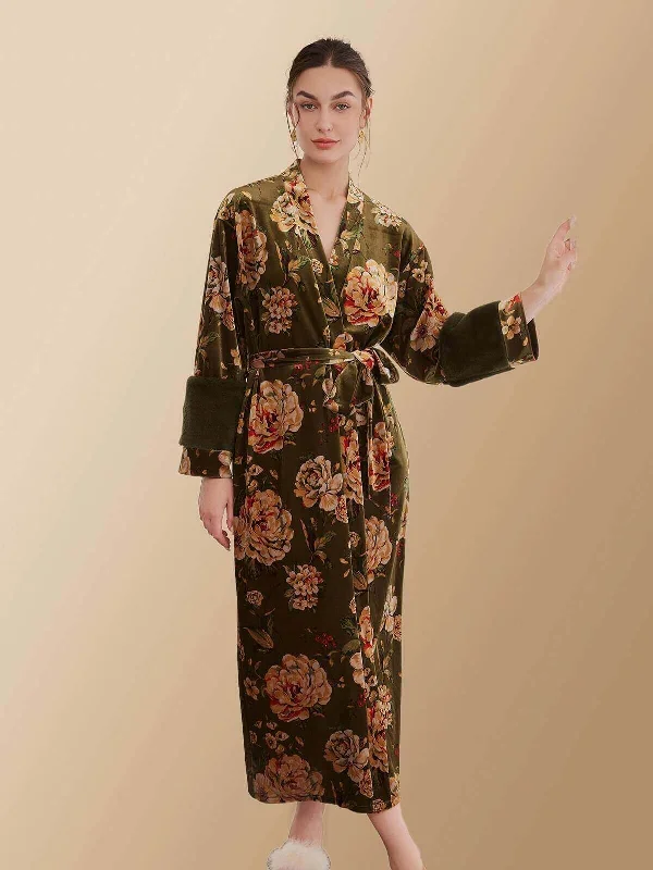 Weekend Price Cuts Galore Velvet Floral Kimono Robe