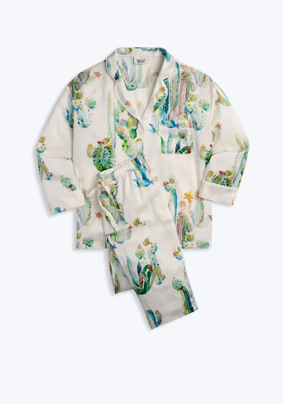 Take Action Washable Silk Marina Pajama Set in Cacti Watercolor