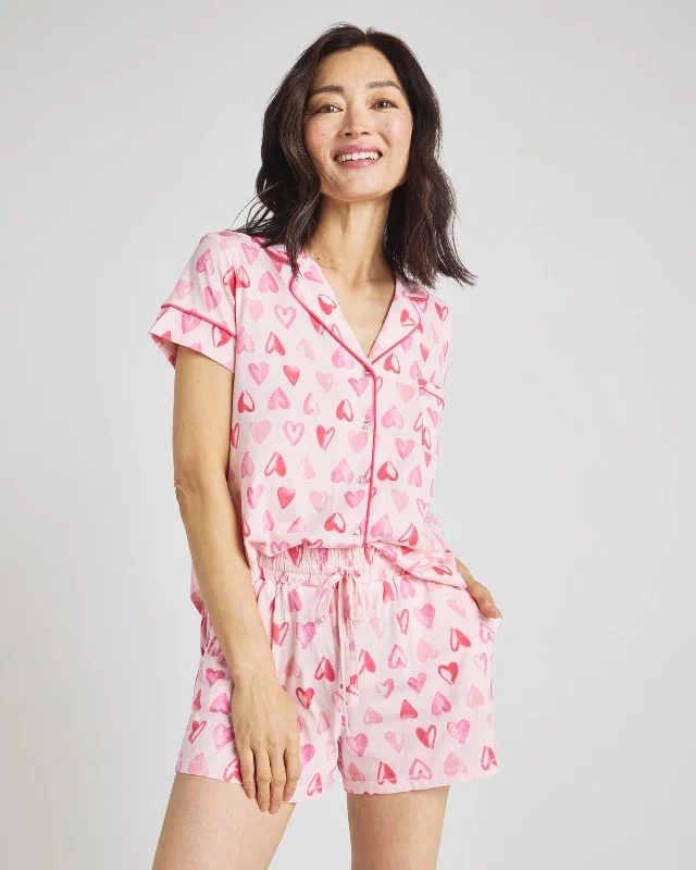 One-Day Only Watercolor Hearts Notch Collar & Short PJ Set