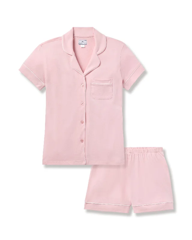 Steals and Deals Women's Pima Pajama Short Sleeve Set in Pink