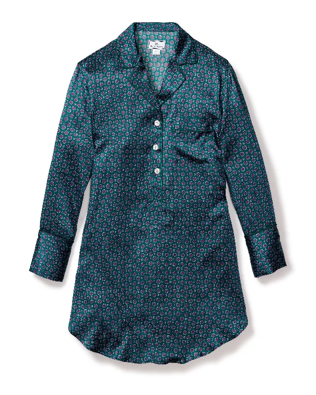 Mega Sale Women's Silk Nightshirt in Emerald Foulard