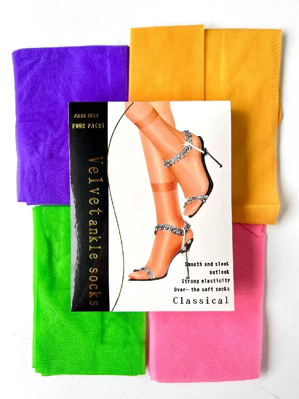 Overstock Clearance 4 Pack Assorted Velvet Ankle Socks