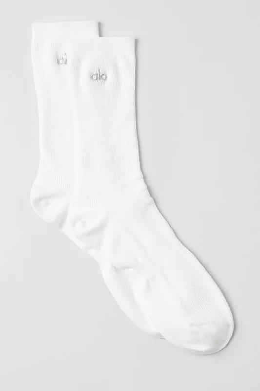 Overstock Sale Unisex Half-Crew Understated Sock - White