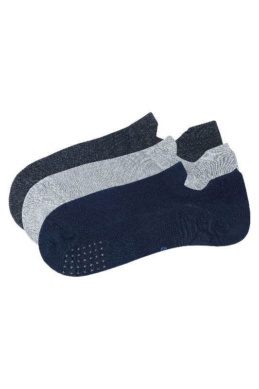 Weekend Savings Extravaganza Balenzia Men's Coolmax Gym/Sports/Running Socks with Mesh Knit & Anti-Slip Silicon System- (Pack of 3 Pairs/1U) (L.Grey,D.Grey,Navy)