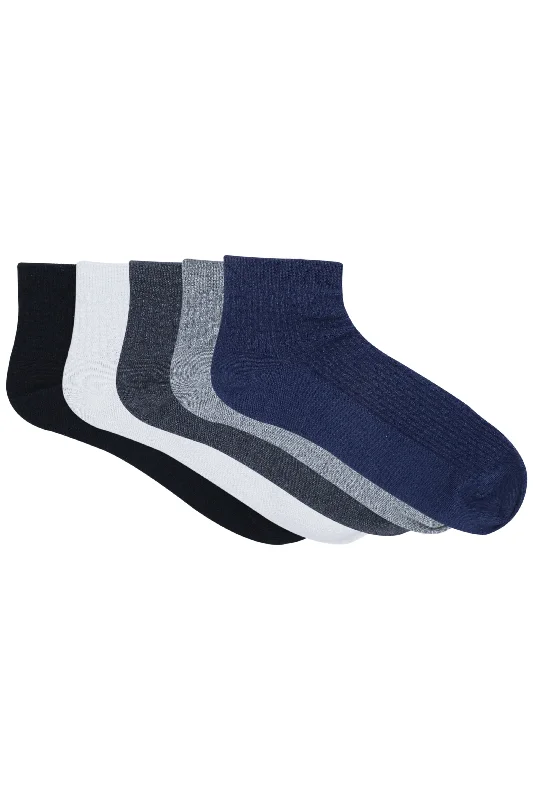 Weekend Specials to Enjoy Balenzia Men's Cotton Ankle Socks-(Pack of 5 Pairs/1U)- (Black,Navy,D.Grey,L.Grey,White)