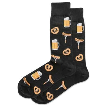 Extra Savings "Beer and Pretzel" Cotton Dress Crew Socks by HotSox - Large