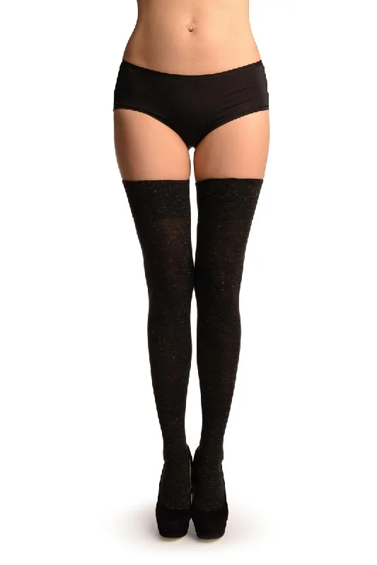 Epic Value Black With Gold Lurex Over The Knee Socks