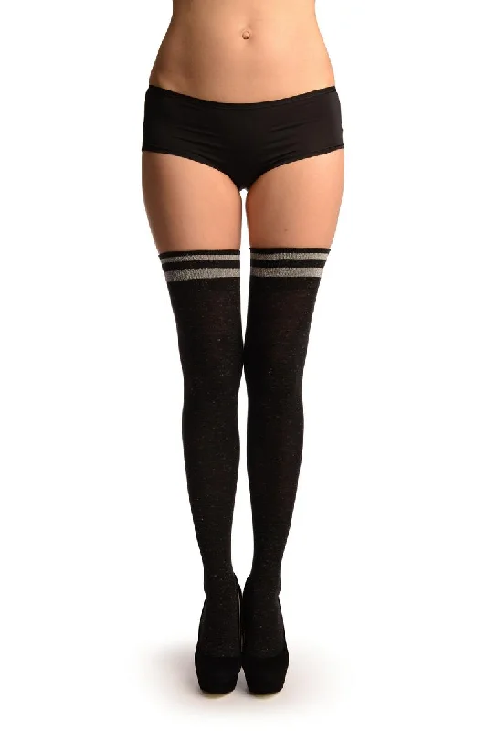 Deal Alert Black With Silver Lurex & Stripes Over The Knee Socks