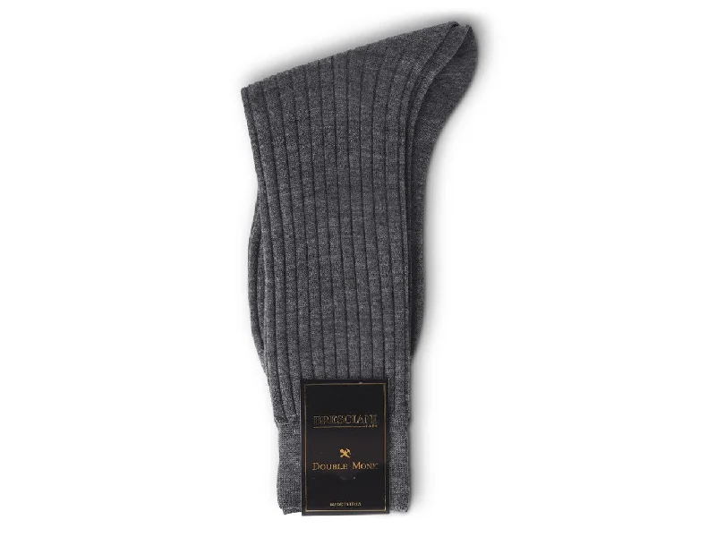 Super Discount Calf Length 100% Wool Socks Plain Ribbed Grey