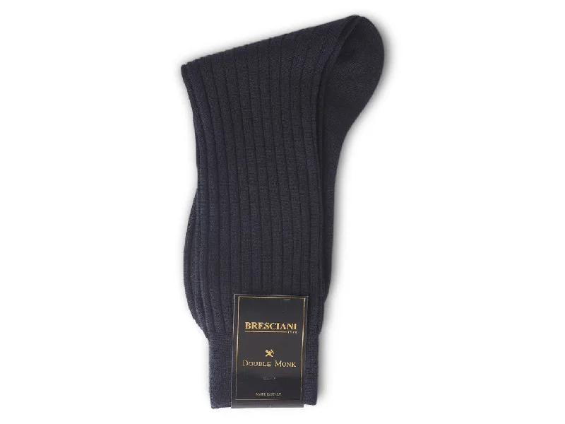 Overstock Sale Calf Length 100% Wool Socks Plain Ribbed Navy