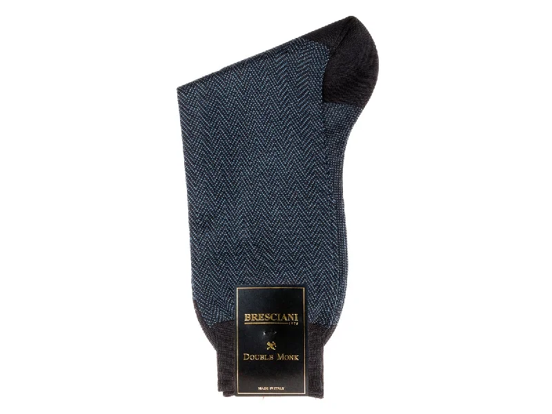 Weekend Discounts to Savor Calf Length Cotton Socks Dark Blue Herringbone
