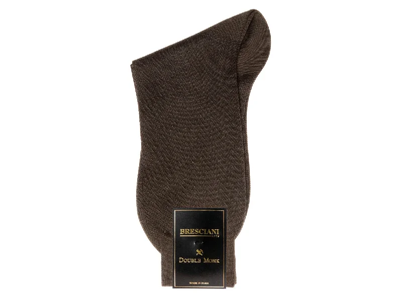 Half Price Calf Length Cotton Socks Dark Brown Herringbone