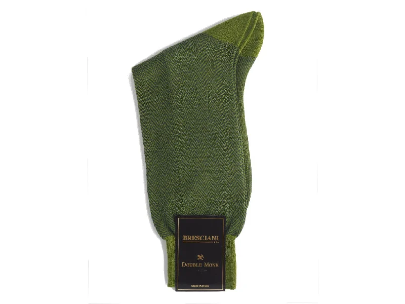Value Pack Calf Length Cotton Socks Green & Blue Herringbone