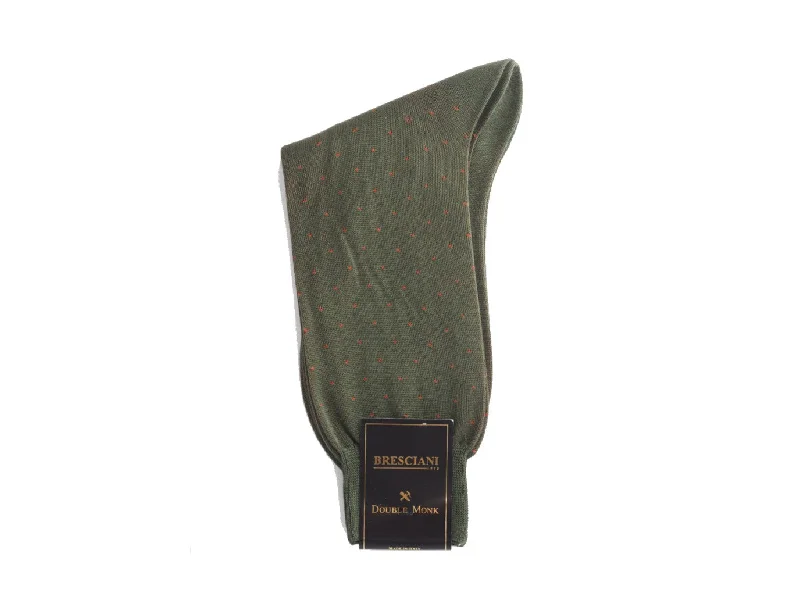 Weekend Discounts to Delight Calf Length Cotton Socks Military Green with Brick Spots
