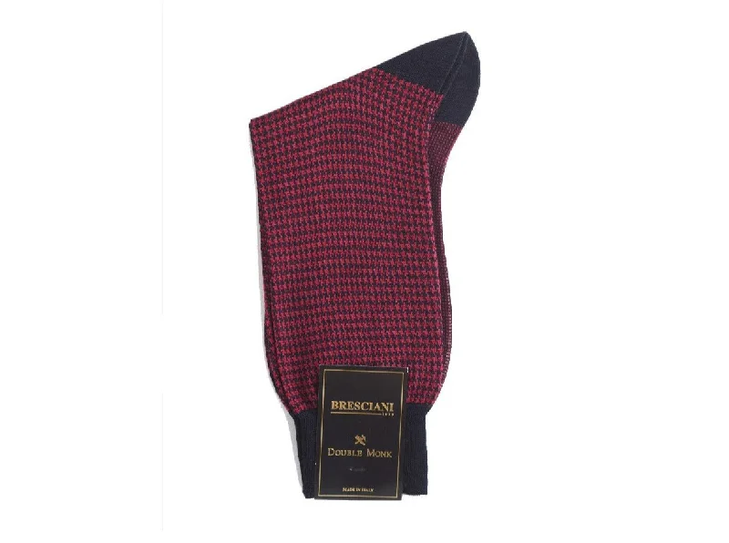 Take Advantage Calf Length Cotton Socks Navy & Red Dogstooth