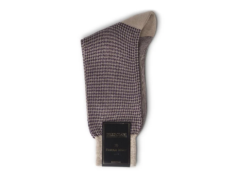 Mega Discount Calf Length Cotton Socks Pearl & Purple Dogstooth