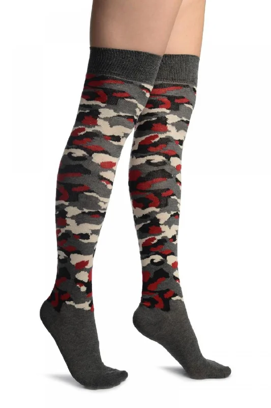 Deep Savings Camouflage With Red Over The Knee Socks