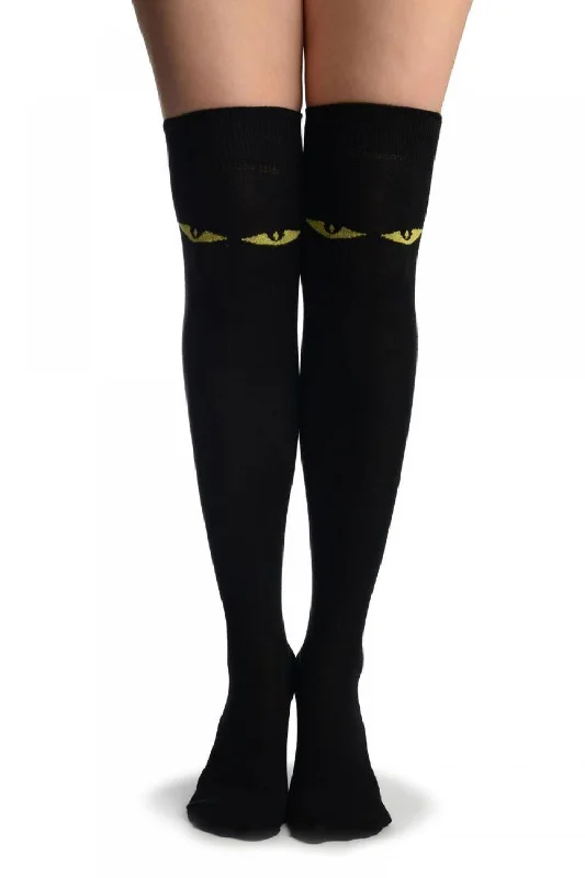 Early Bird Cat Eyes On Black Over The Knee Socks
