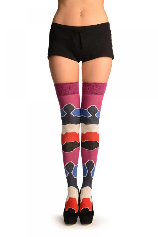 Buy Today Colourful Puzzle Stripes Over The Knee Socks