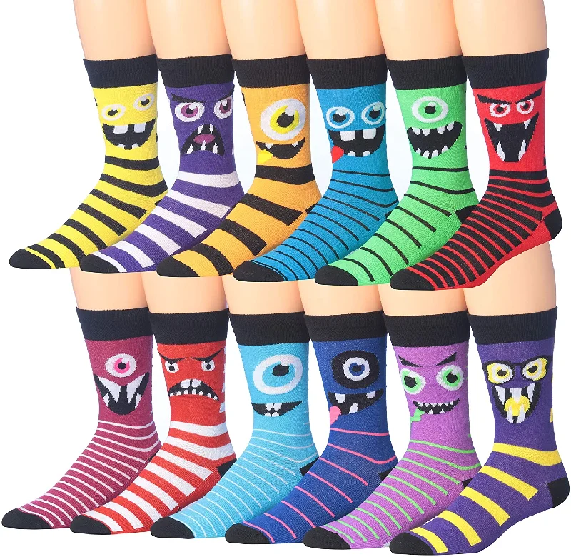 Super Sale James Fiallo Mens 12 Pairs Funny Faces Striped Colorful Crew Socks