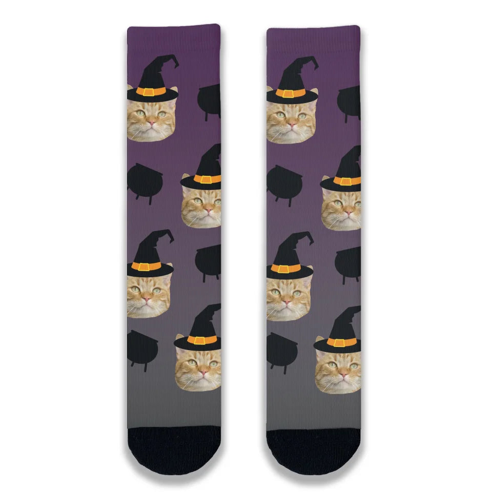 Extra Savings Halloween Cat Witch Personalised Socks