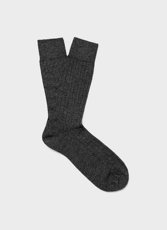 Best Seller Men's Merino Wool Rib Socks in Charcoal Melange