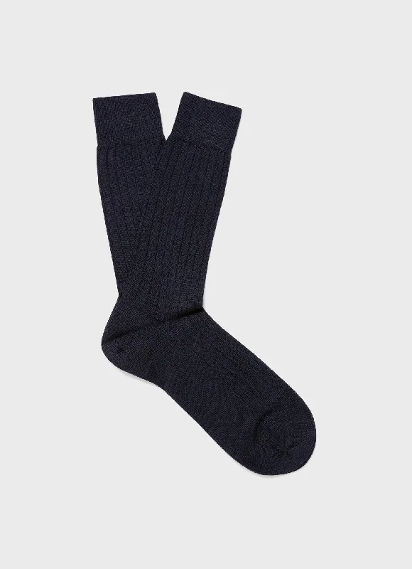 Quick Deals Men's Merino Wool Rib Socks in Navy
