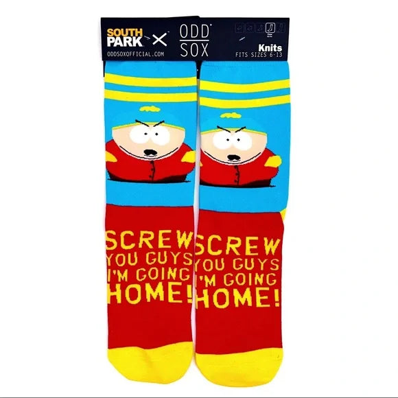 Stock Clearance Men's Odd Sox South Park Cartman Screw You Guys I'm Going Home! Crew Socks