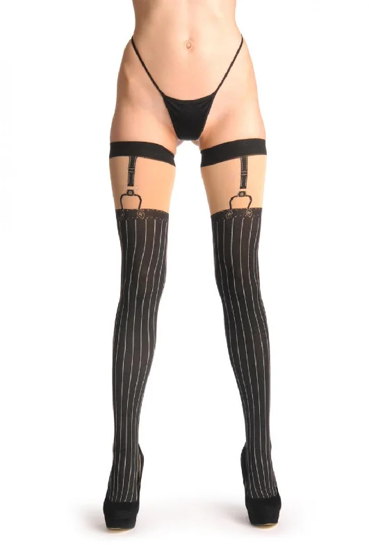 Limited Offer Opaque Pinstriped With Faux Suspenders & Silver Lurex
