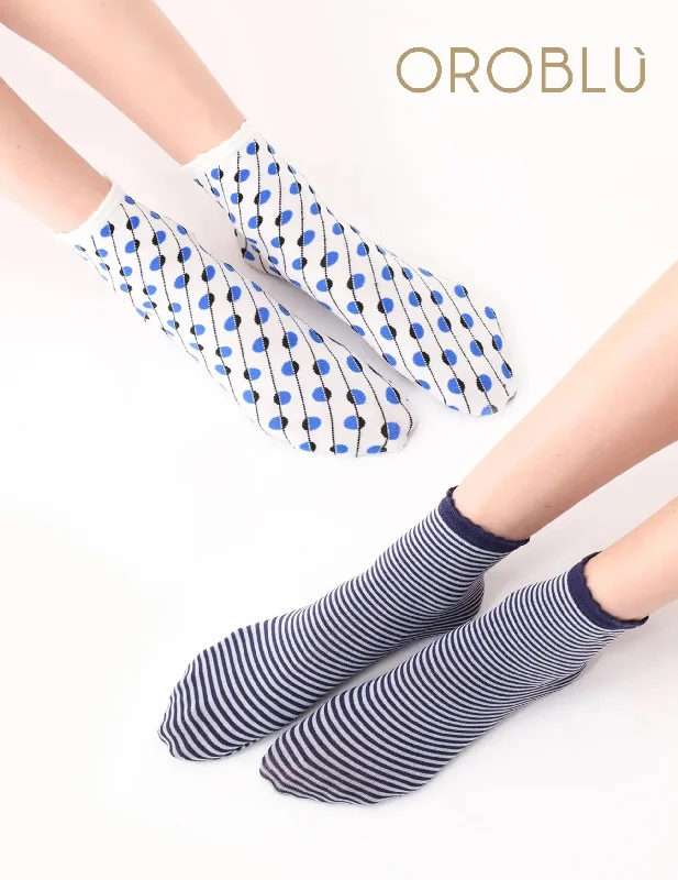 Special Buy Oroblu Bi-Option Twin Pack Cotton Socks White/Marine VOBC67784