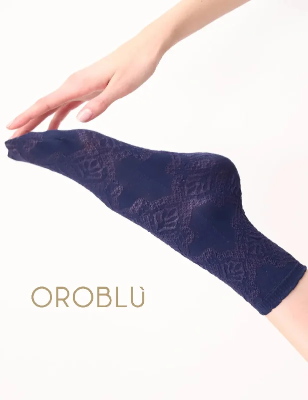 Unmissable Offer Oroblu Sale Jacquard Lace Cotton Sock Blue VOBC67781