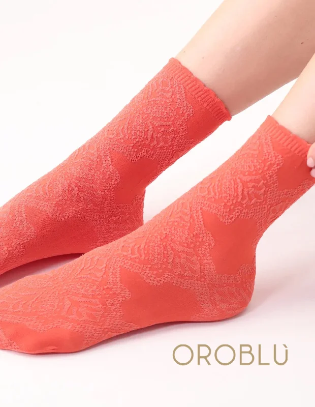 Quick Sale Oroblu Sale Jacquard Lace Cotton Sock Orange VOBC67781