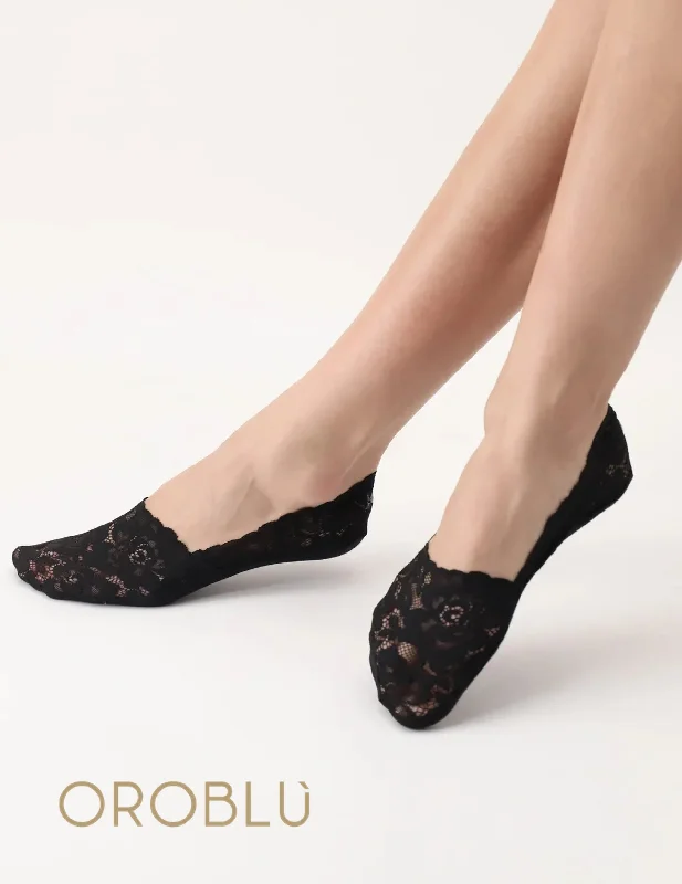 Final Clearance Oroblu Lacy Invisible Sock Black VOBC67420