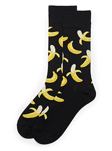 Flash Deal "Peeled Banana" Cotton Dress Crew Socks by Hot Sox - Large