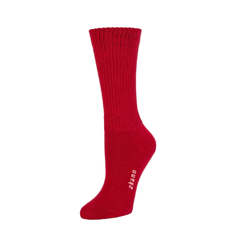 Midnight Madness Rib Knit - Organic Cotton Crew Socks - Cherry