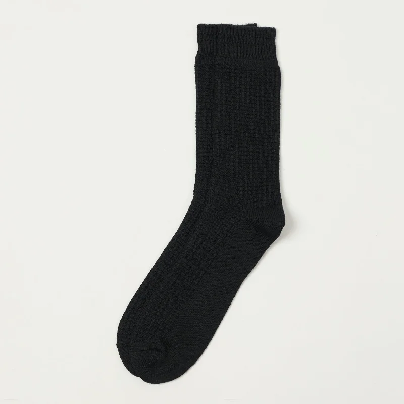 Hot Buy RoToTo Cotton Waffle Crew Sock - Black