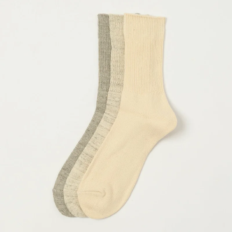 Exclusive Offer RoToTo Organic Daily 3 Pack Ribbed Crew Sock - Ecru/Grey