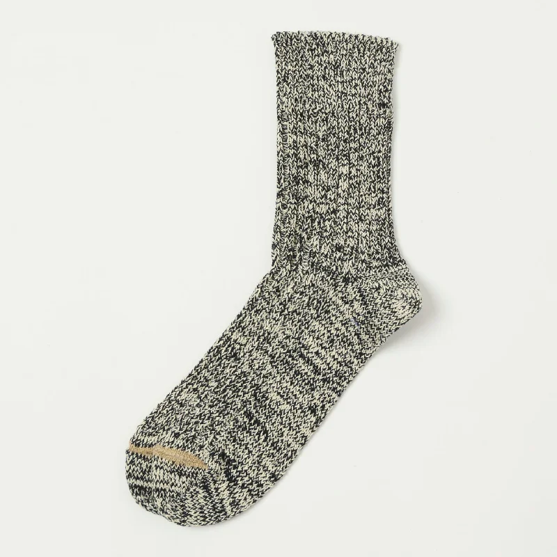 Year-End Clearance RoToTo Recycled Cotton Ribbed Crew Sock - Black/Ivory