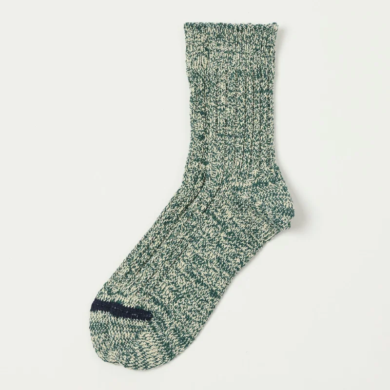 Today's Deal RoToTo Recycled Cotton Ribbed Crew Sock - Dark Green/Ivory