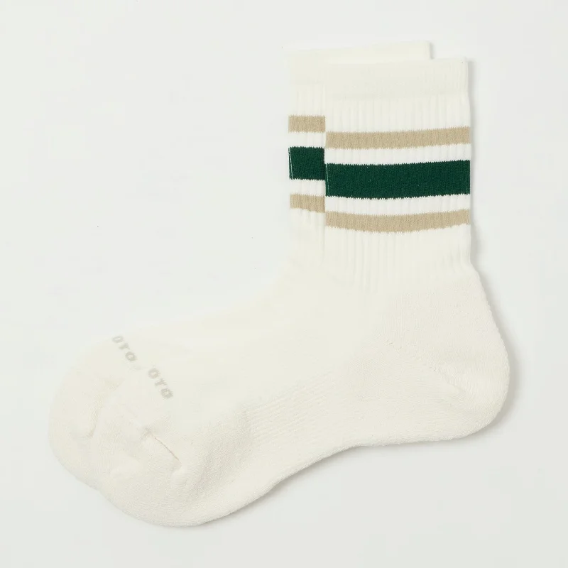 Hurry Up RoToTo Washi Cushion Stripe Crew Sock - Beige/Green