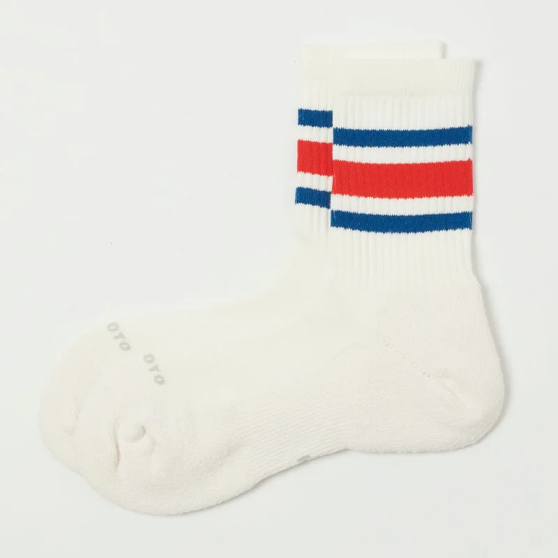 Daily Special RoToTo Washi Cushion Stripe Crew Sock - Blue/Red