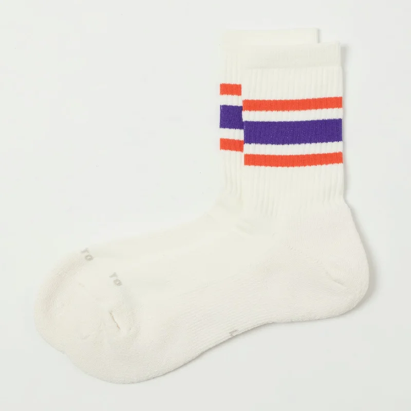 Exclusive Deal RoToTo Washi Cushion Stripe Crew Sock - Orange/Purple
