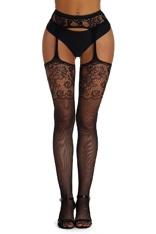 Hurry Up Seamless Floral Suspender Stockings